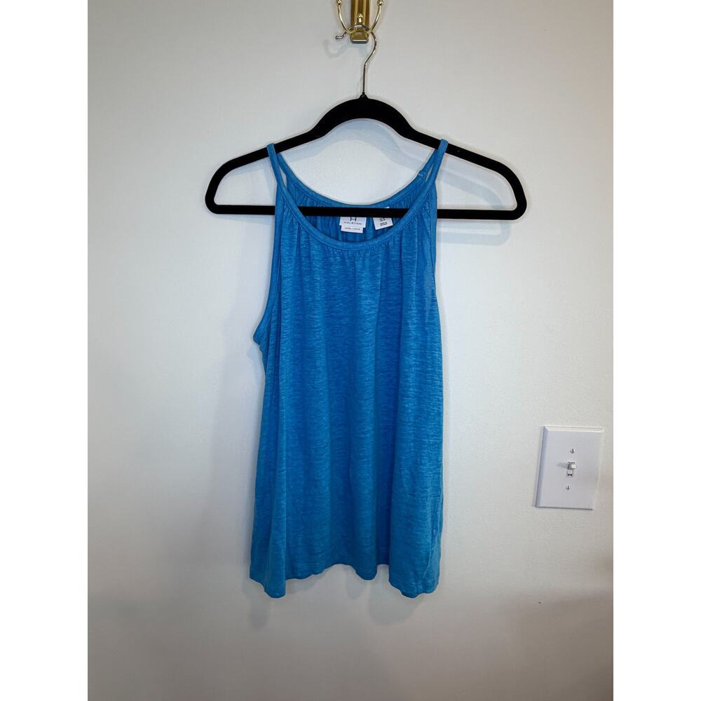 Halston Womens 100% Linen Tank Top M Blue Sleeveless Lightweight Summer Flowy